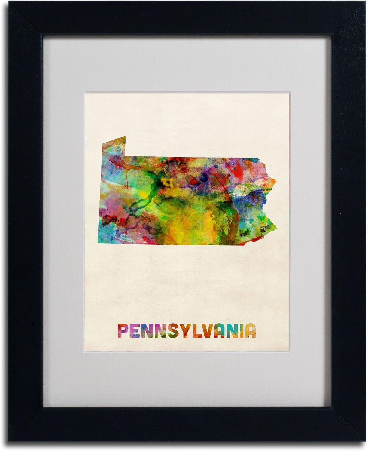 Trademark Fine Art Mapa de Pennsylvania – Arte enmarcado enmarcada por Michael Tompsett en marco negro, 11 x 14 pulgadas