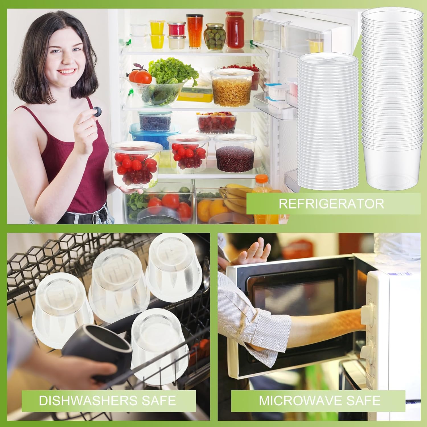 60 juegos de recipientes de plástico con tapas, recipientes de almacenamiento de alimentos, tazas de sopa, a prueba de fugas, microondas,