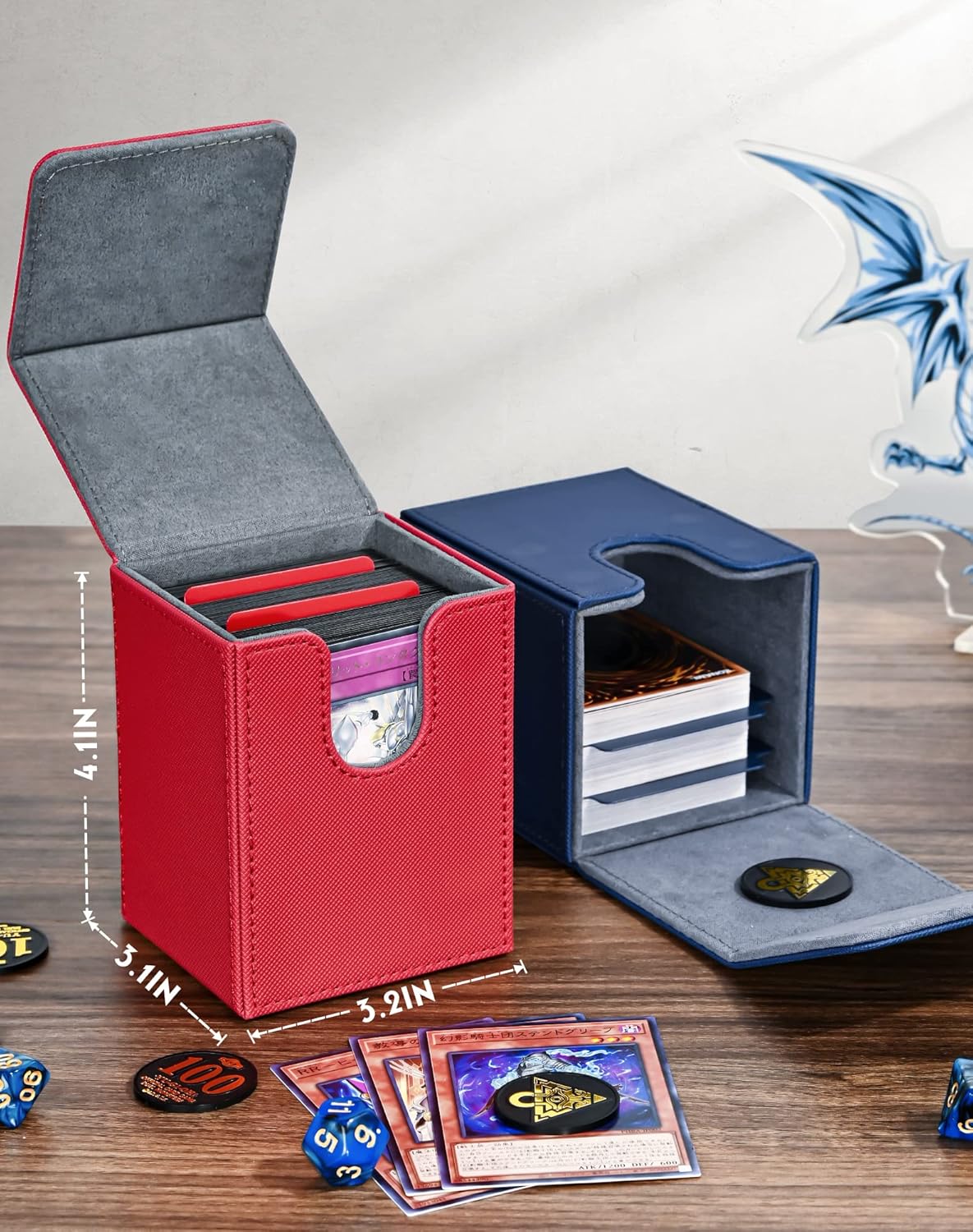 Caja de cartas para tarjetas Yugioh MTG, más de 100 fundas con 2 divisores para TCG CCG, caja de almacenamiento de tarjetas de piel sintética