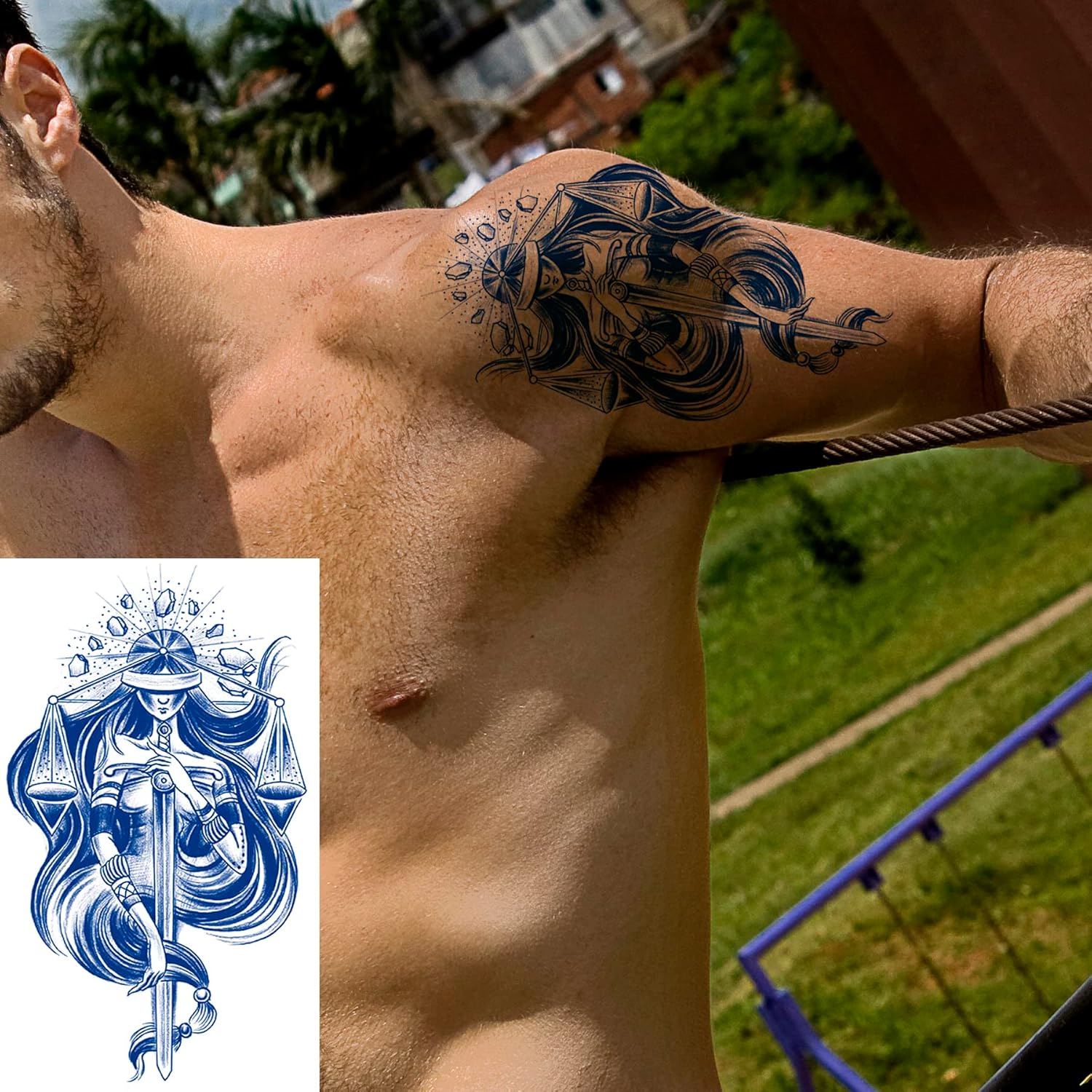 PADOUN Tatuajes temporales de espada de caballero cruz, 12 hojas de calcomanías impermeables semipermanentes, de larga duración para 1-2 semanas,