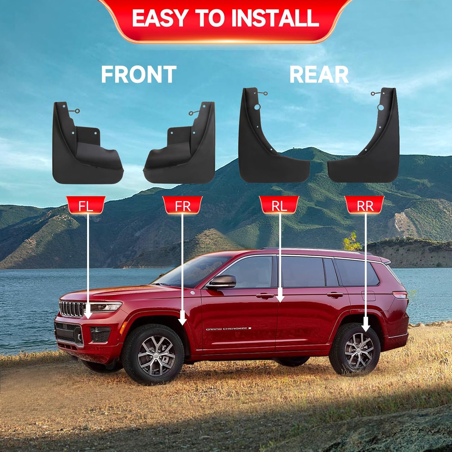 MITZONE Juego de 4 protectores contra salpicaduras compatibles con Jeep Grand Cherokee 2011-2022, juego de 4 piezas delanteras y traseras