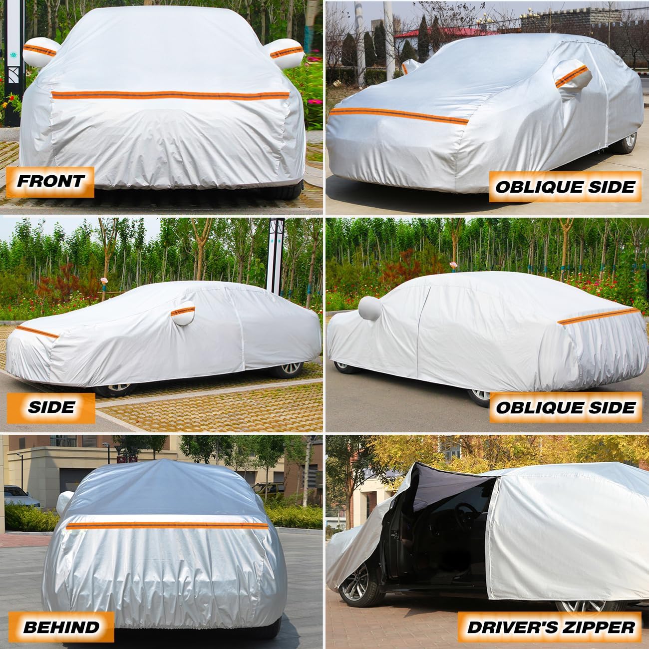 Funda completa de 6 capas para sedán, vagón, cupé, hatchback, impermeable, aislada, anti-UV, a prueba de nieve, resistente al granizo, antiviento,