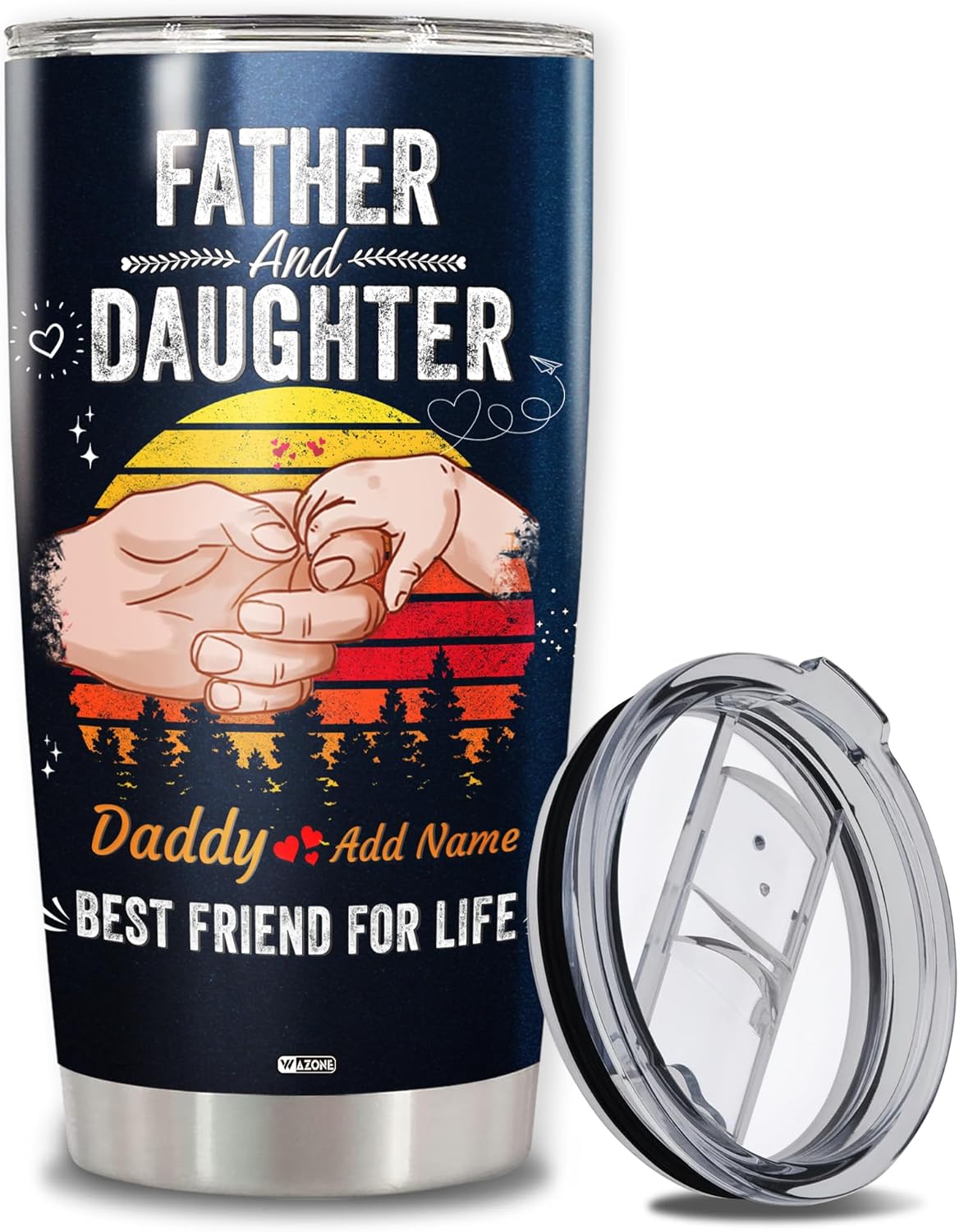 WAZONE Vaso de café personalizado para papá, 20 onzas, 30 onzas, padre e hija, mejores amigos para la vida, taza de viaje de acero inoxidable de