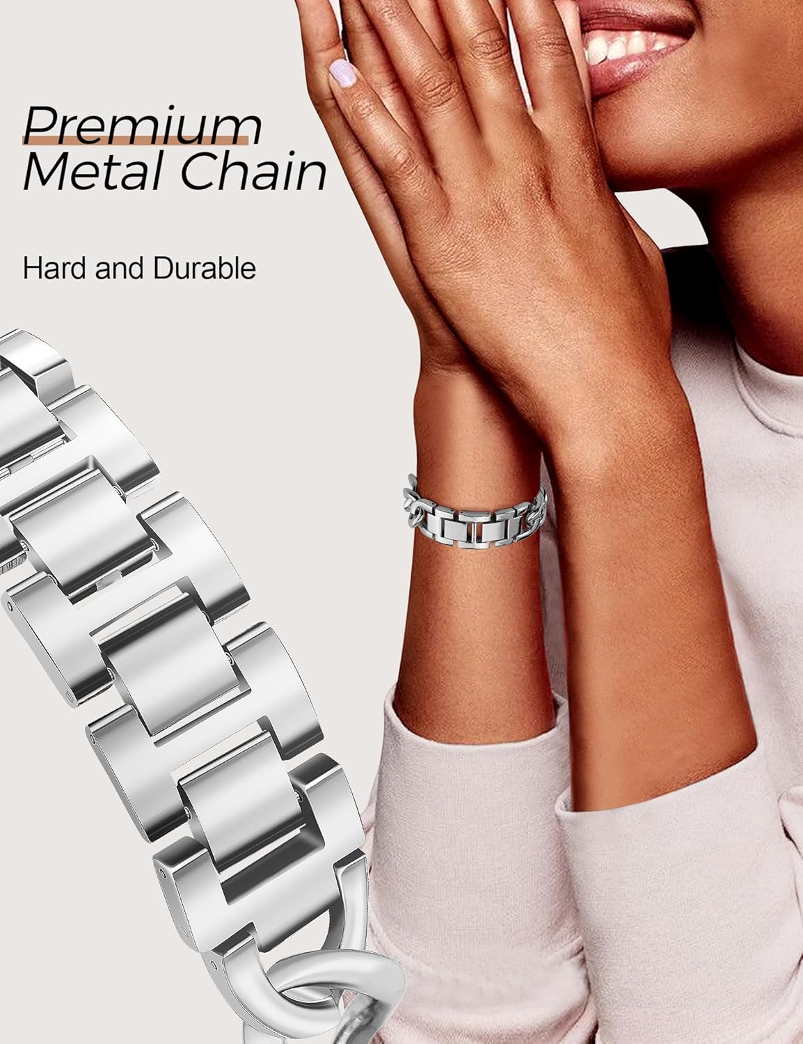 JR.DM Correas de reloj plateadas para mujer, compatibles con Apple Watch Band de 1.496 pulgadas, 1.575 pulgadas, 1.614 pulgadas, correa de metal