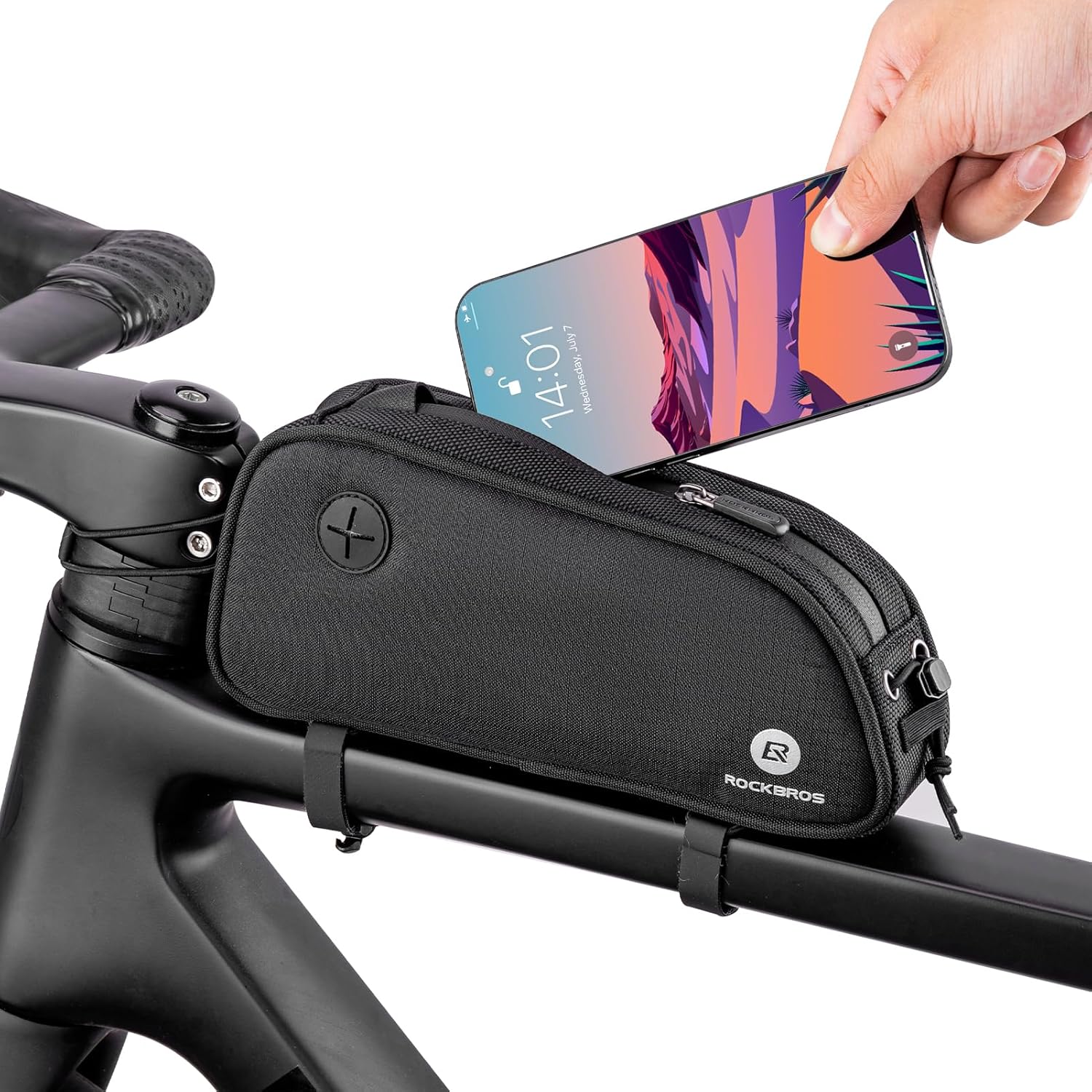 ROCKBROS – Bolsa de bicicleta de tubo superior para bicicleta, bolsa de montura frontal, de accesorios, compatible con iPhone 141312 Pro y Galaxy