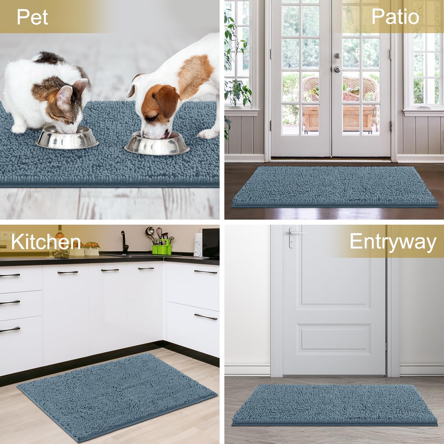 Tapete de felpilla duradero absorbente para exteriores, de 24 x 36 pulgadas, lavable y fangoso, tapete antideslizante para interiores, tapete para