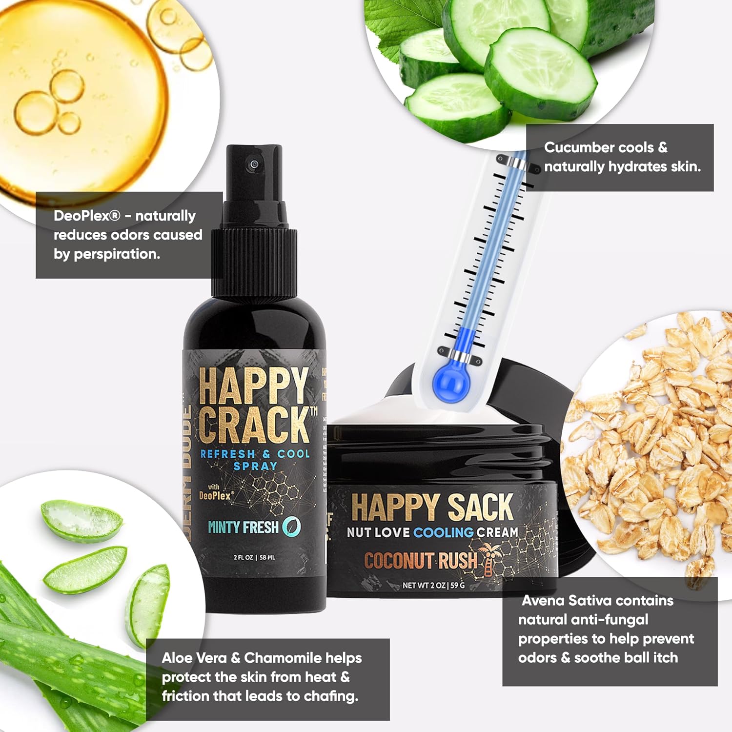 Derm Dude Happy Sack & Crack Power Pair, crema antirozaduras de bolas, aerosol neutralizador de olores a topes, no más picazón de tirolesa,