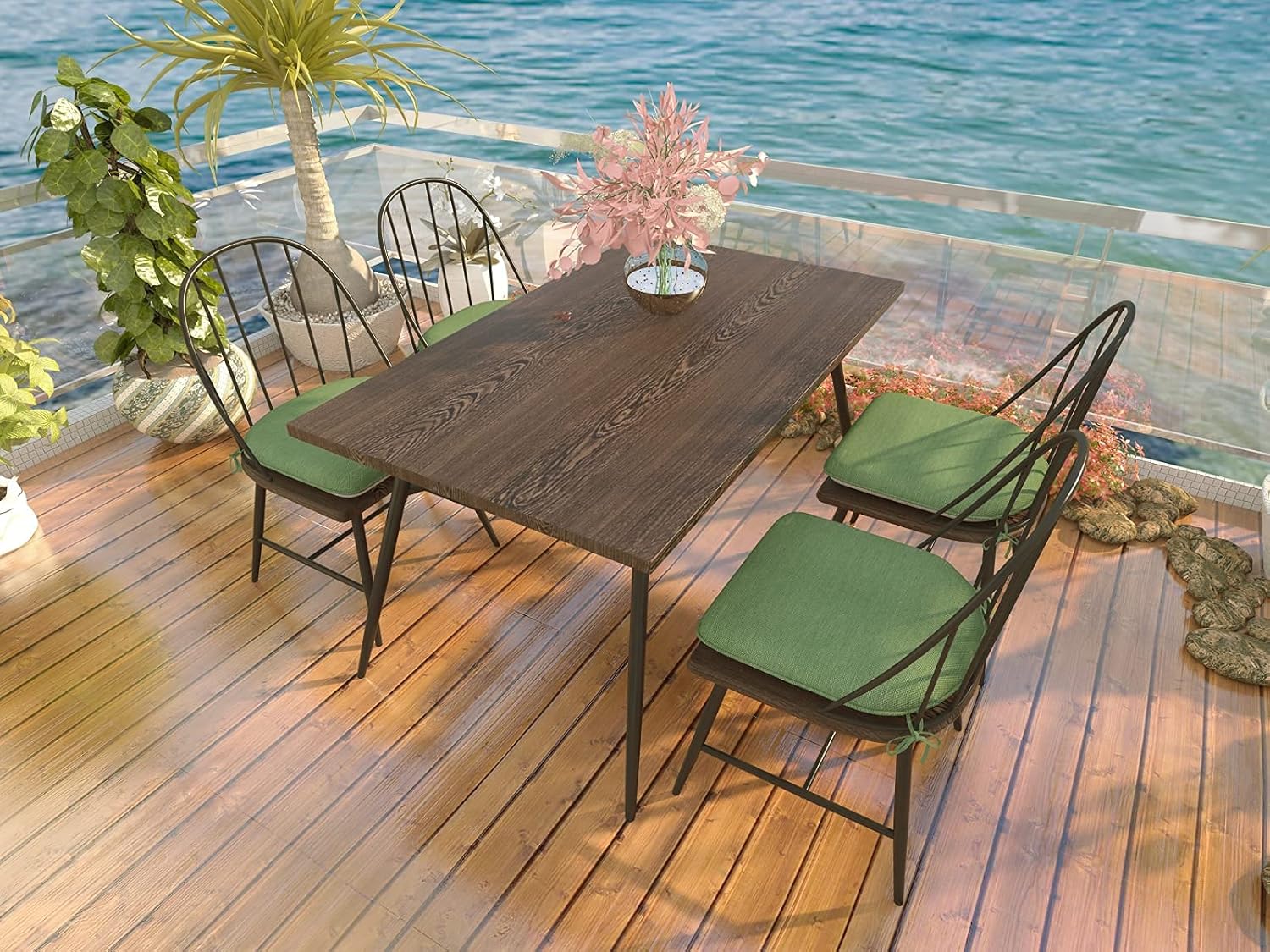 Cojín para silla antideslizante para exteriores, cojines de asiento para silla de comedor en forma de U con lazos, 14 x 14 pulgadas, juego de 2