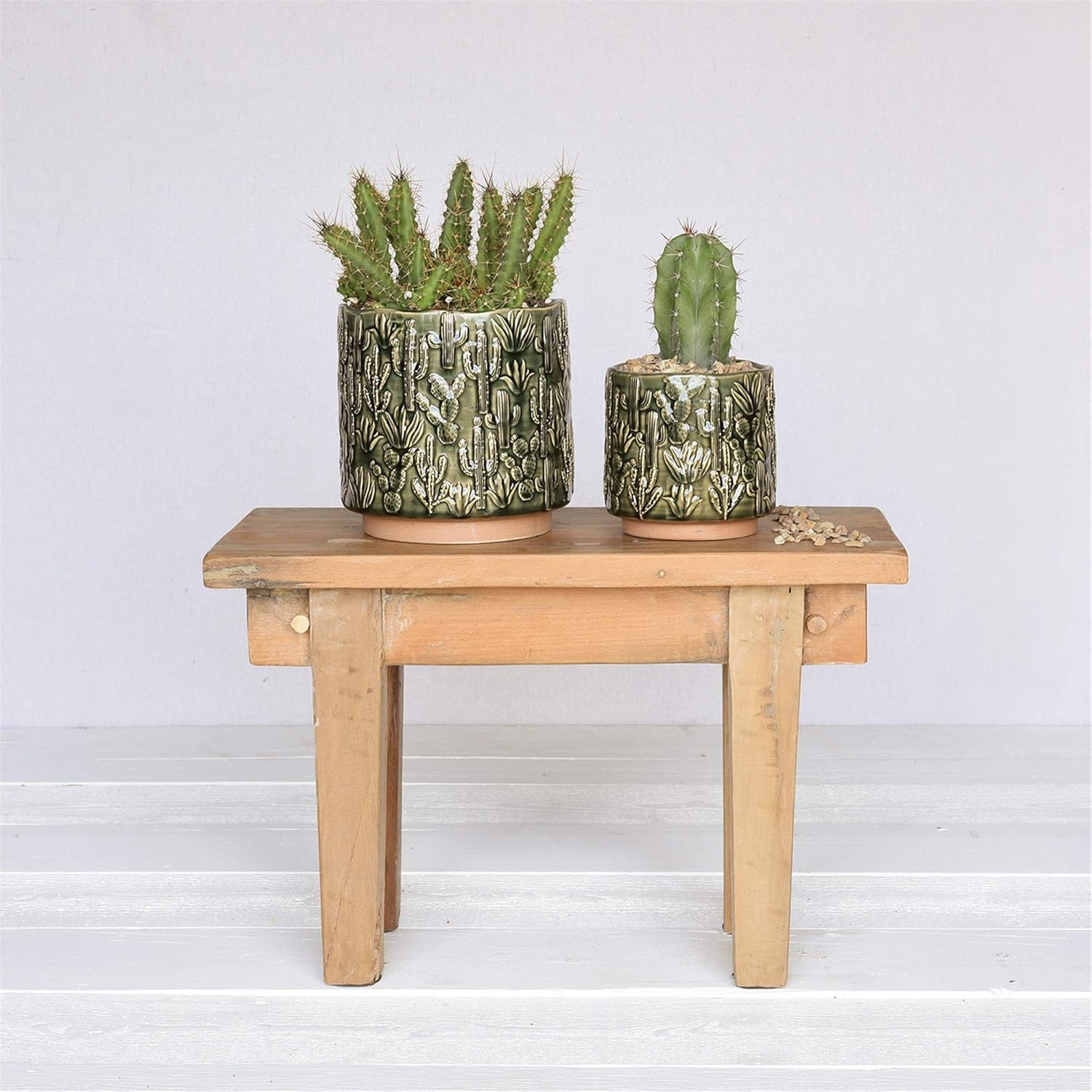 HomArt 3744-3 – Maceta de cerámica con motivo de cactus, 5 pulgadas de altura, pequeña, verde, 5 x 5 x 5 x 5 x