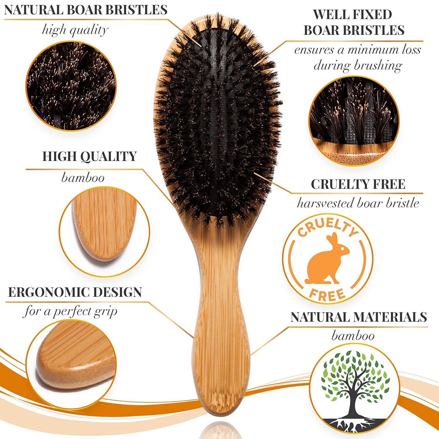 Belula Cuidado orgánico de la piel y el cabello. Juego de cepillos corporales de cepillado en seco y juego de cepillos de pelo 100% con cerdas de
