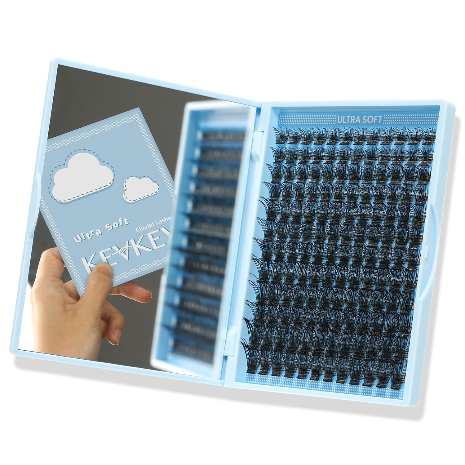 KevKev Extensiones de pestañas individuales en racimo de pestañas de estilo plano, 144 unidades, extensiones de pestañas en racimo de banda fina y