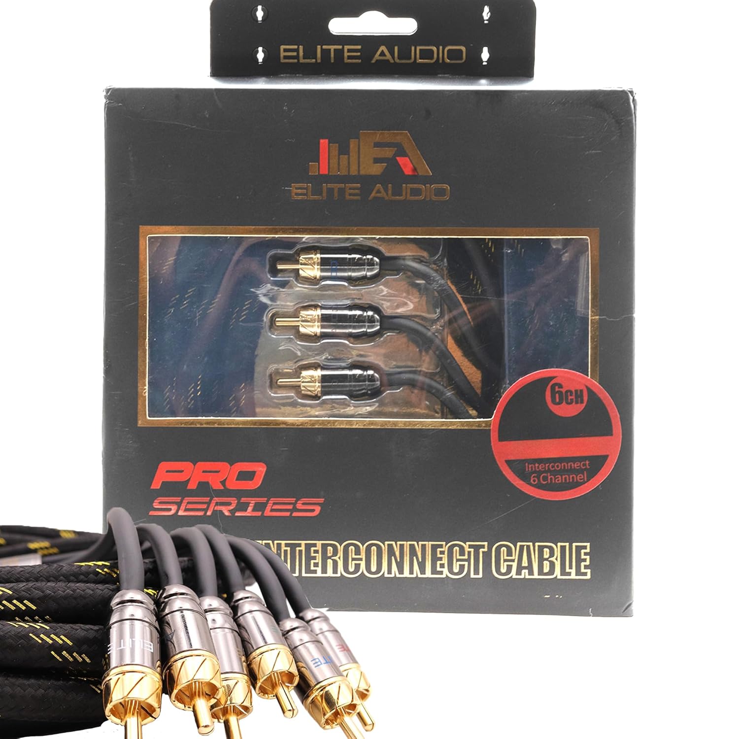 Elite Audio EA-PRO617 Cable RCA de cobre libre de oxígeno de 6 Ch de grado profesional de 17 pies – Conectores de latón, armadura triple blindada