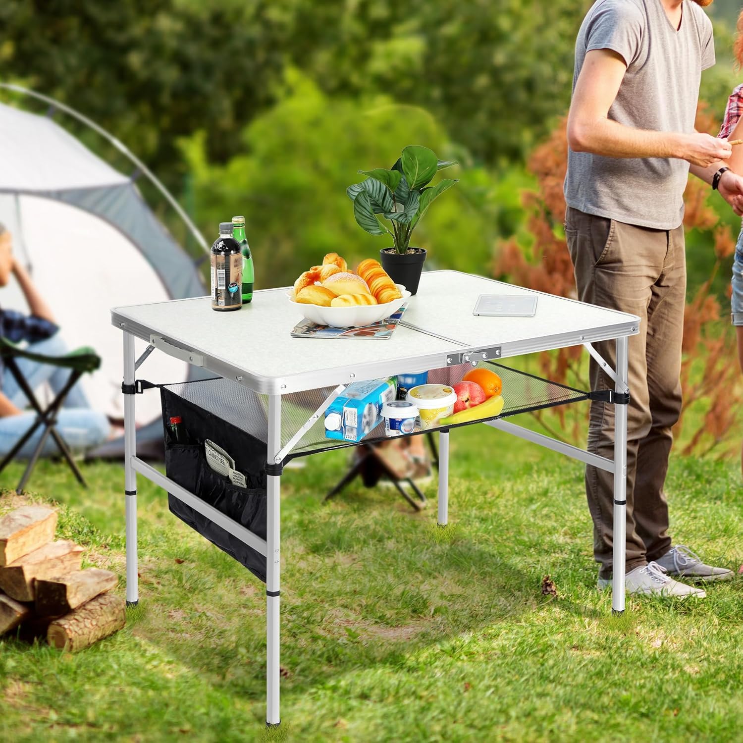 RedSwing Mesa plegable de 3 pies de altura ajustable, ligera y portátil, patas hexagonales de aluminio, mesa de campamento con capa de malla, 36 x