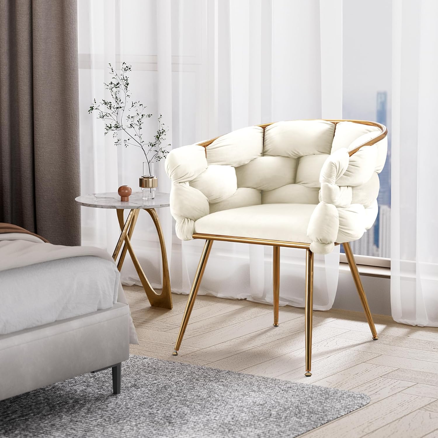 DAMAIFROM Juego de 2 sillones de terciopelo, moderna silla tapizada, silla de sala de estar con patas de metal dorado, silla decorativa con respaldo