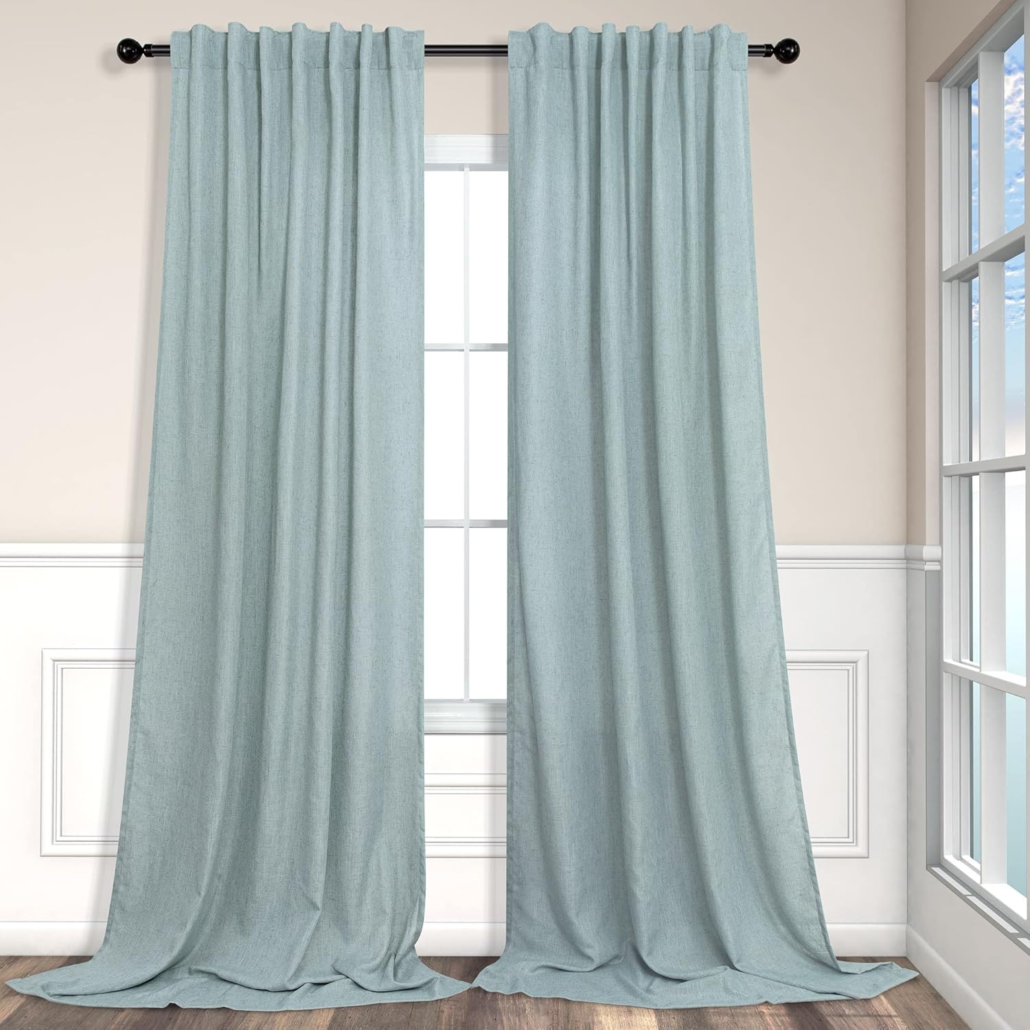 2 paneles de cortinas de lino, 96 pulg8 pies L, bolsillo pcortineropestañas tras., semitraslúc.,psala estardormitoriospahabit.niños, (gris verde