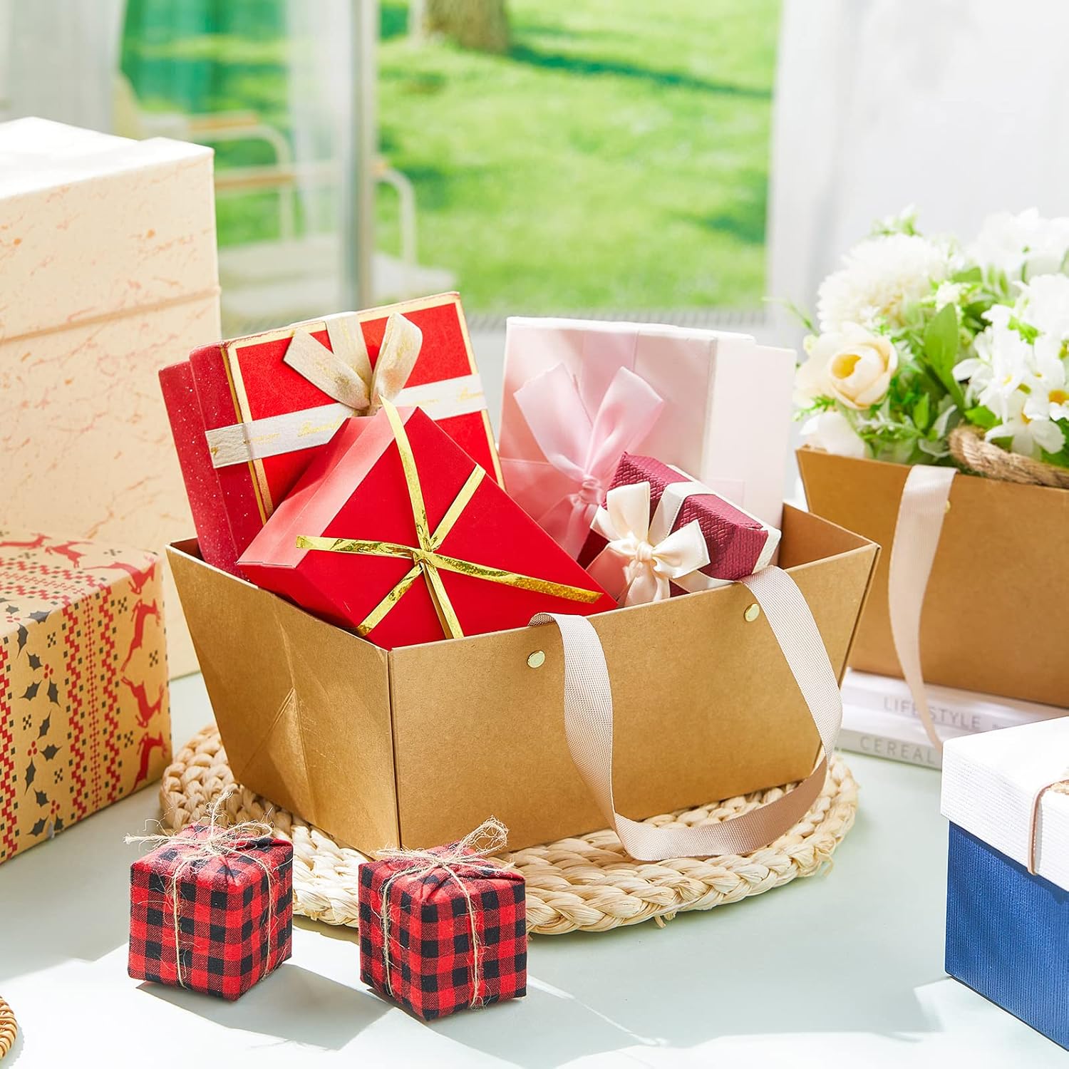Pinkunn Juego de 48 canastas vacías para regalos, para fiestas de bricolaje, con asas, bandejas de mercado para paquetes de regalo, envoltura, boda,