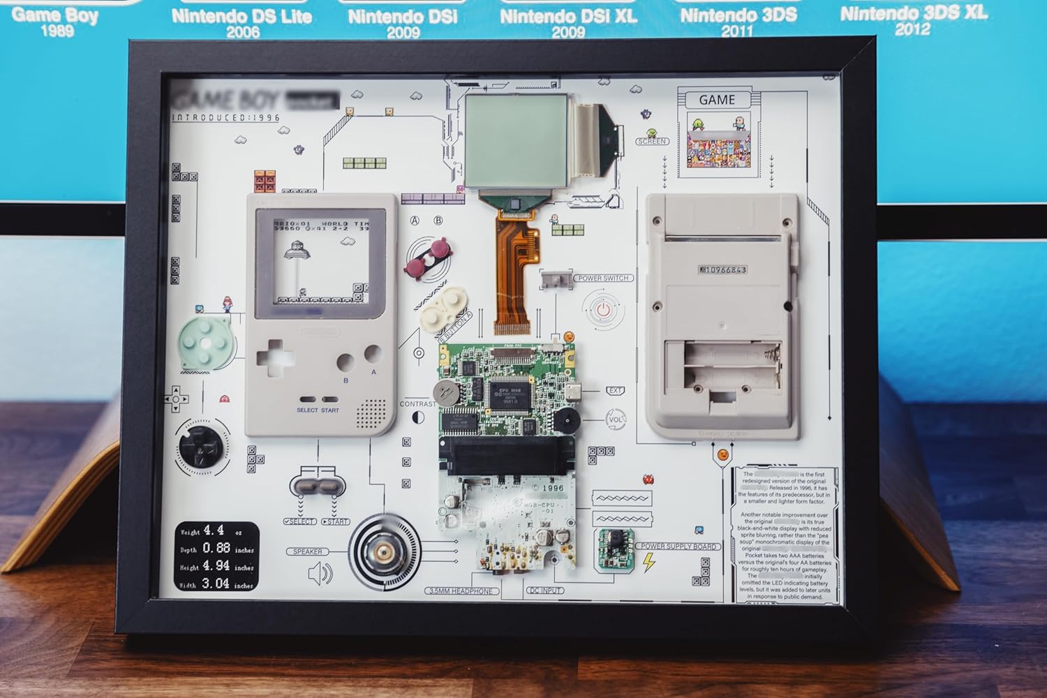 Disassembled Gameboy Pocket With Frame, Disassemble GBP Art, Gameboy Pocket Teardown, Wall Decor, Frame Wall Art, Gift For Him, Game Decor