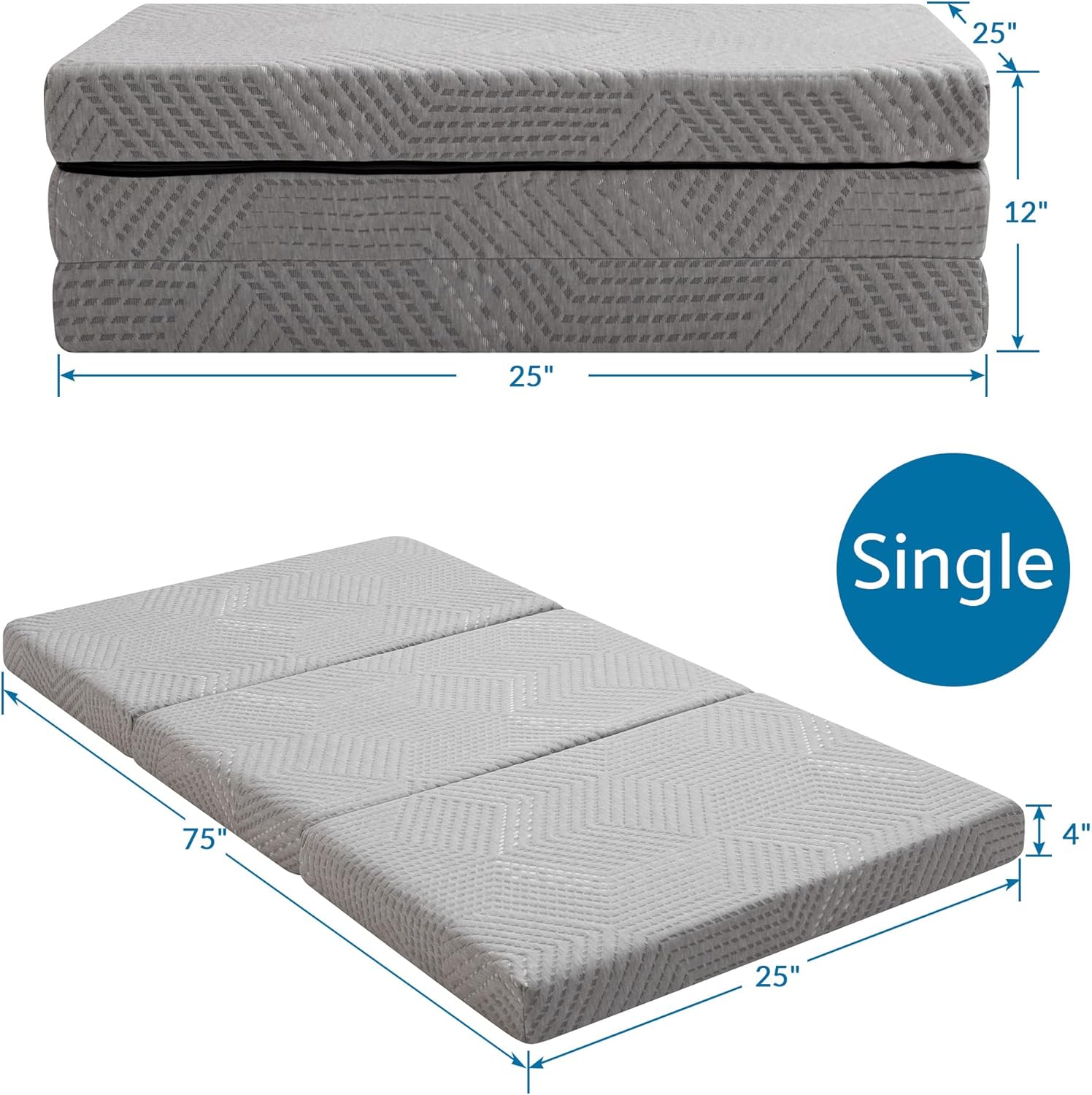 IULULU Colchón plegable, cubrecolchón de espuma viscoelástica de tamaño individual de 4 pulgadas con funda transpirable y lavable, colchón portátil