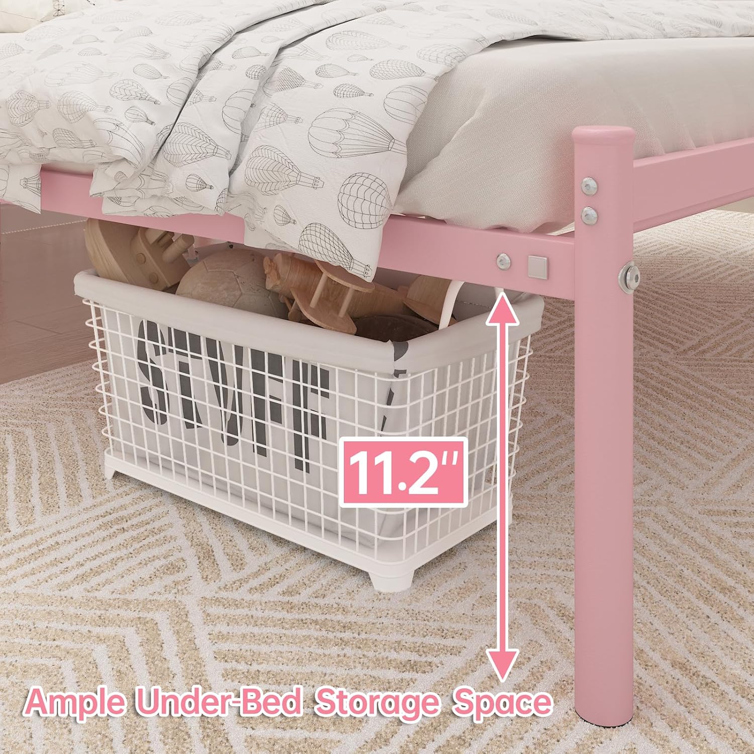 Weehom Base de cama de tamaño matrimonial con cabecero, plataforma de metal resistente debajo de la cama, espacio de almacenamiento sin necesidad de