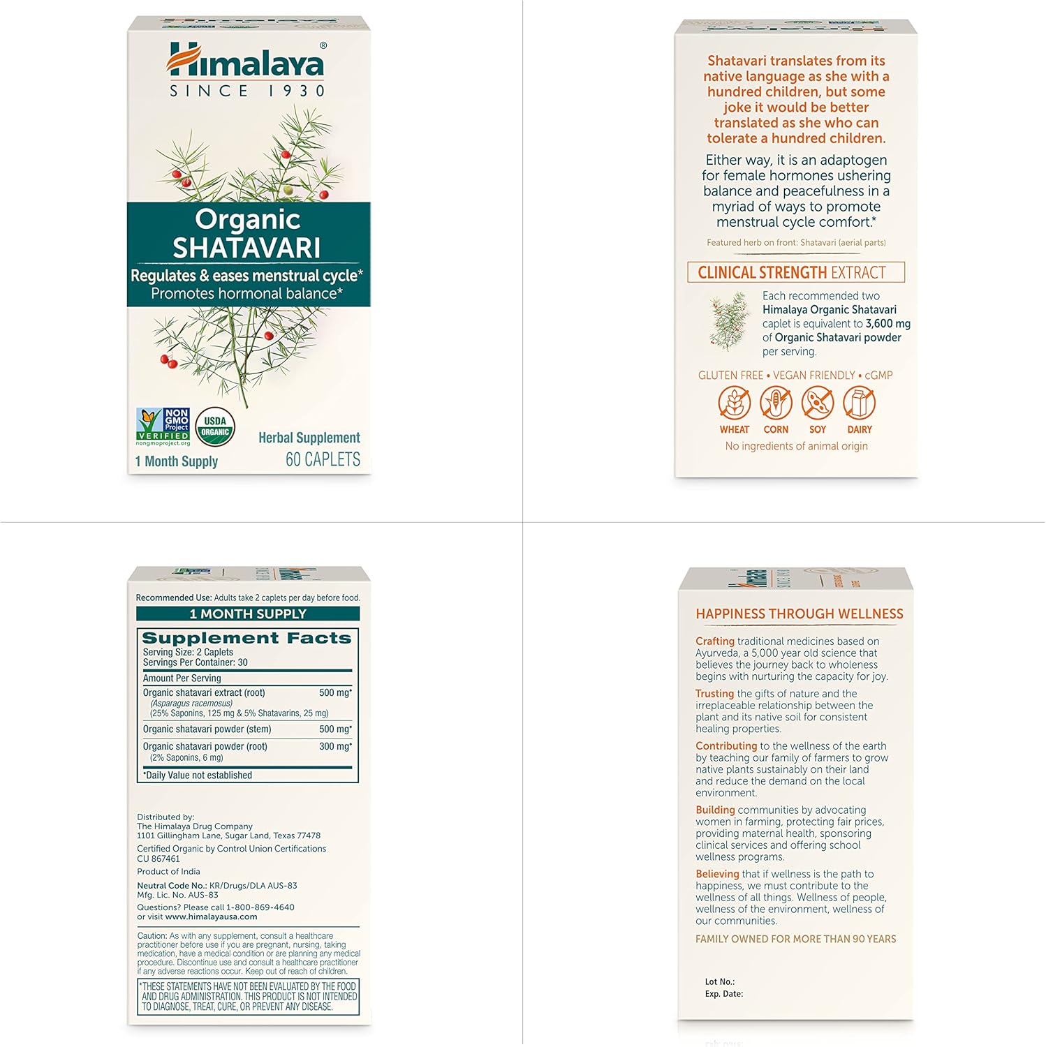 Himalaya Shatavari orgánico para el síndrome premenstrual, alivio de los calambres menstruales, apoyo para la menopausia y salud de la mujer, 1,300