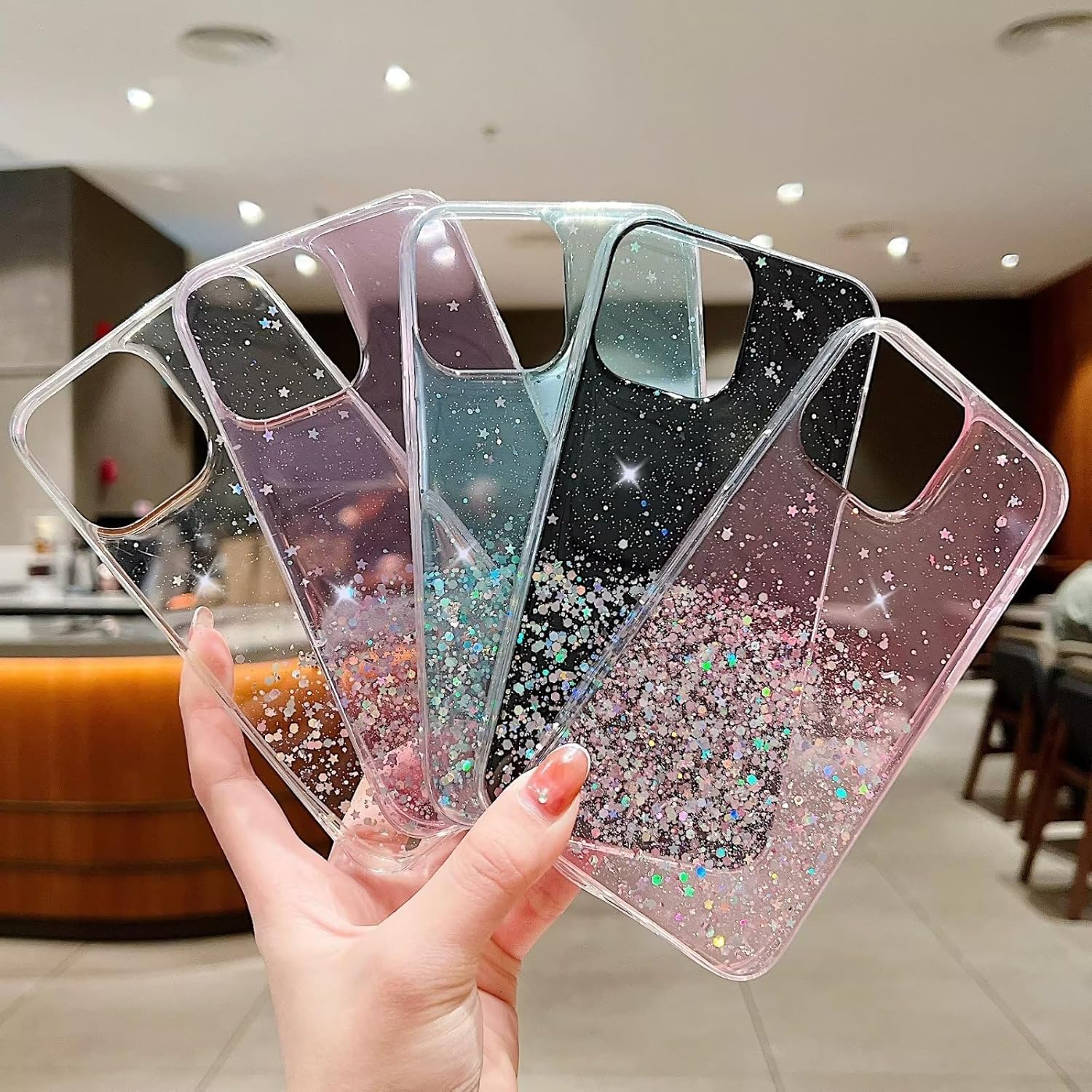 Miagon – Funda transparente con purpurina para Samsung Galaxy A32 5G, ranura para tarjetas, ajuste delgado, funda suave con bonito tarjetero de