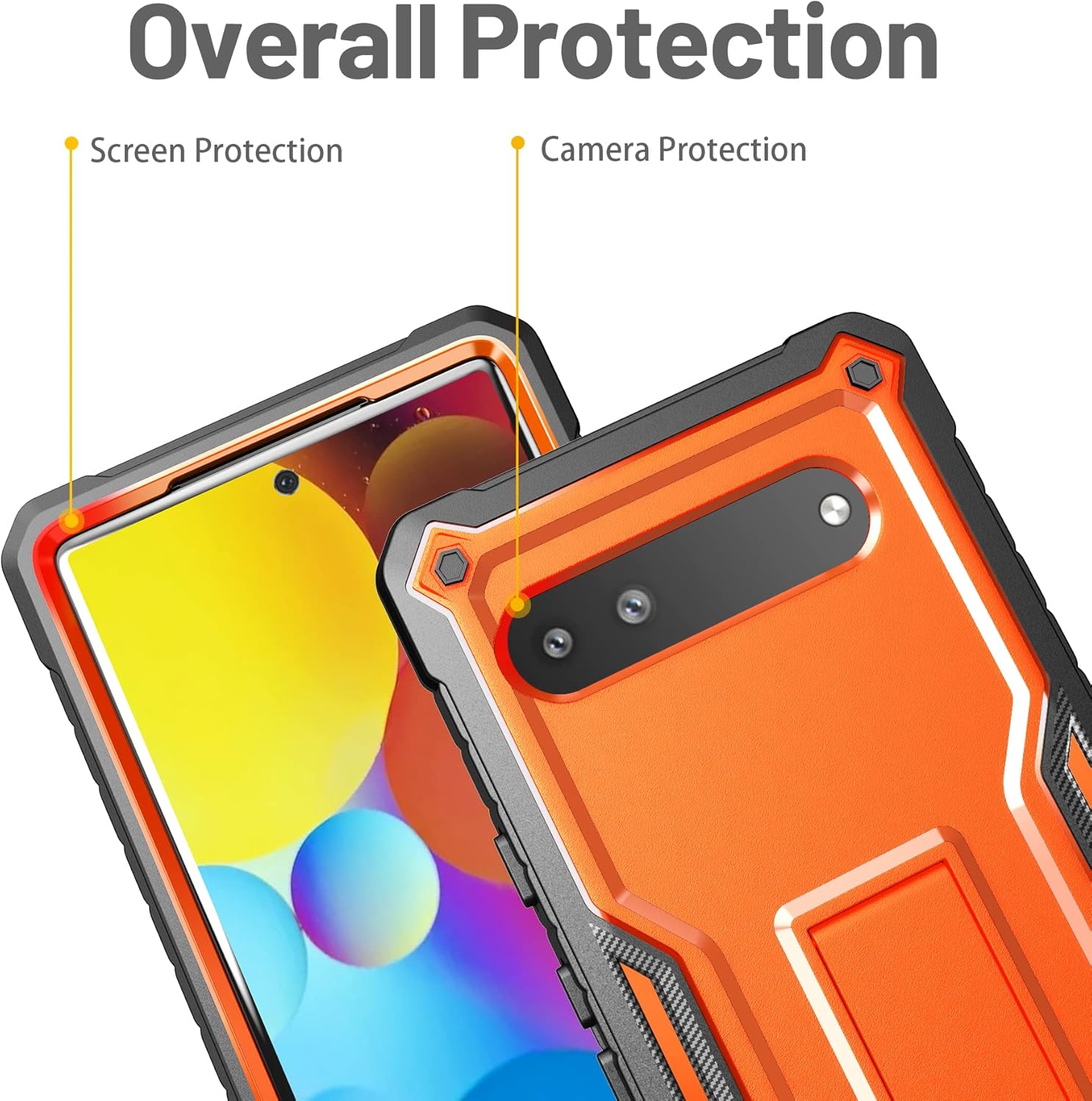 FITO Funda para Google Pixel 6A, funda resistente a prueba de golpes de doble capa con protector de pantalla de vidrio templado con soporte