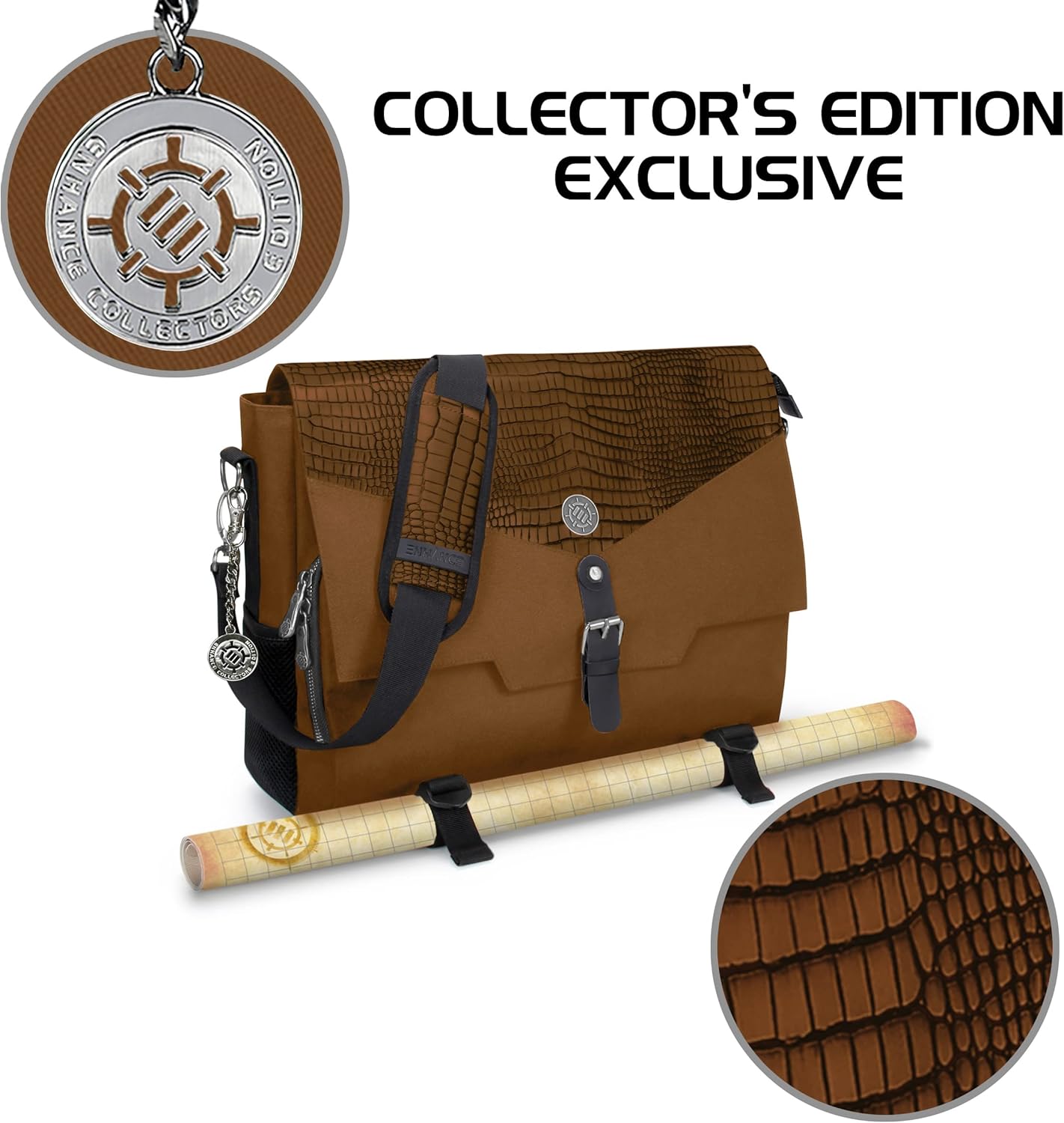ENHANCE Collector’s Edition RPG Player’s Essentials DnD – Bolsa de mensajero exterior Dragon Hide para 2-4 libros, carpetas, dados y accesorios, con