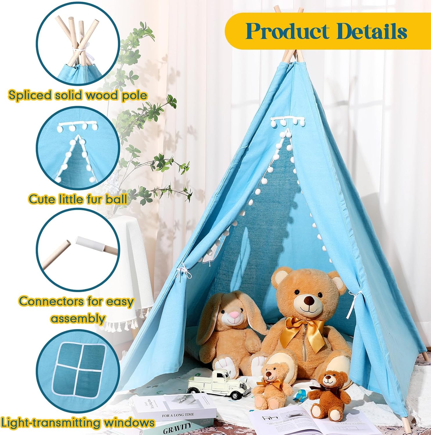 Paquete de 3 tiendas de campaña tipi para niños, niñas, fiestas de pijamas, tiendas de campaña para interiores y exteriores, juegos de casa de