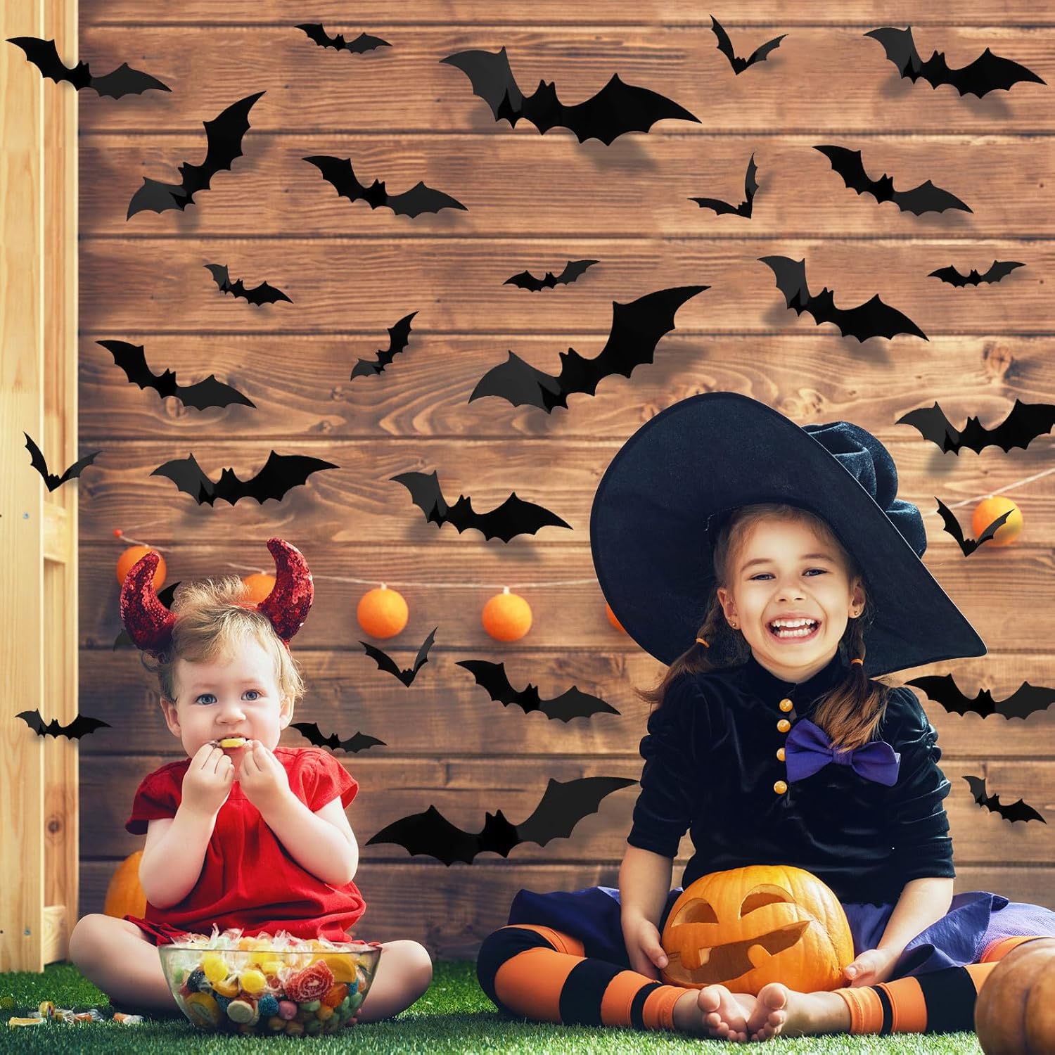 Decoración de murciélago de pared de Halloween, 120 calcomanías de murciélago de plástico falso negro para decoración de habitación de Halloween, 4