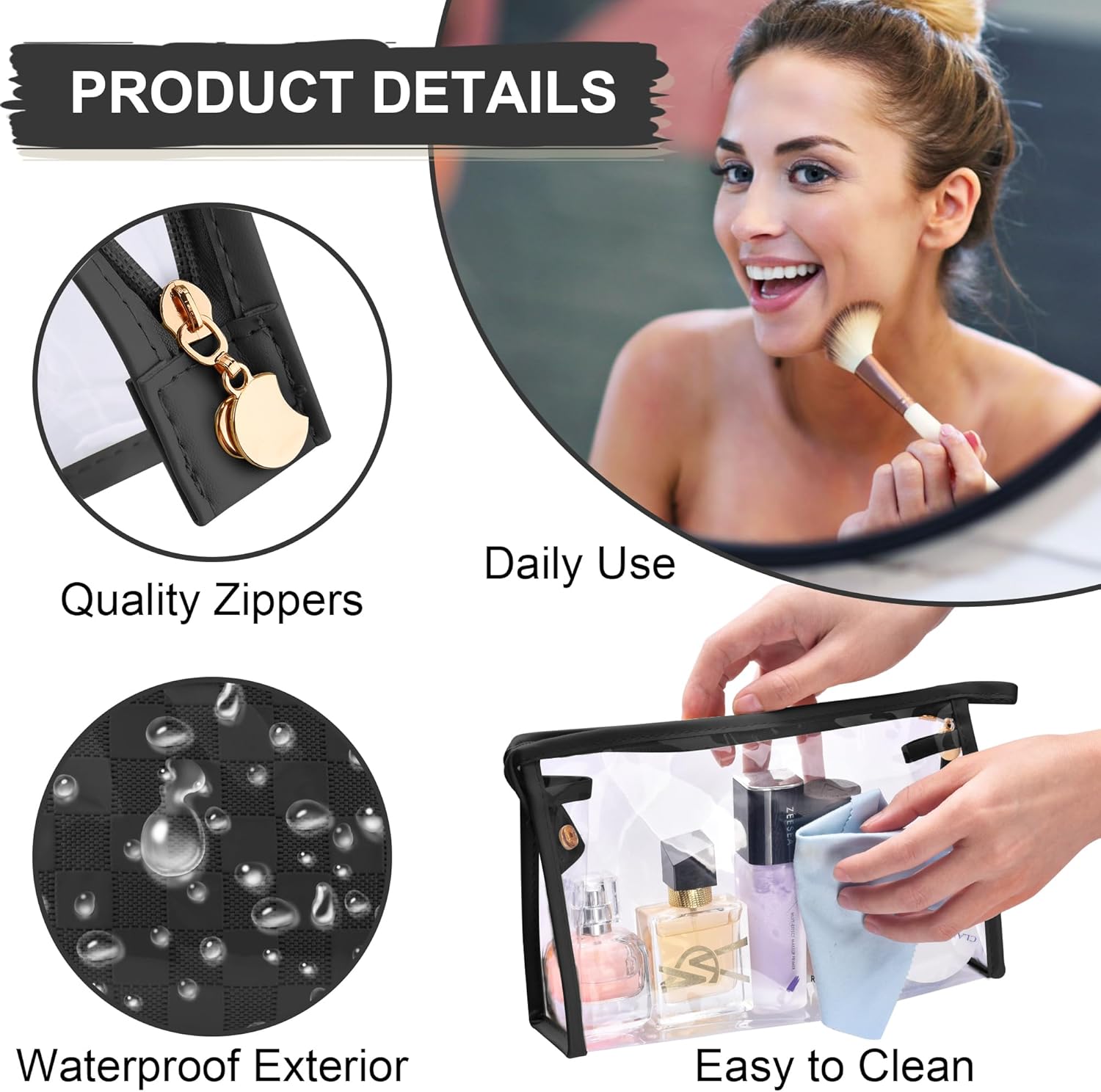 burfocus Neceser de viaje, bolsa de maquillaje cosmético, organizador de viaje transparente impermeable para accesorios, artículos de tocador,