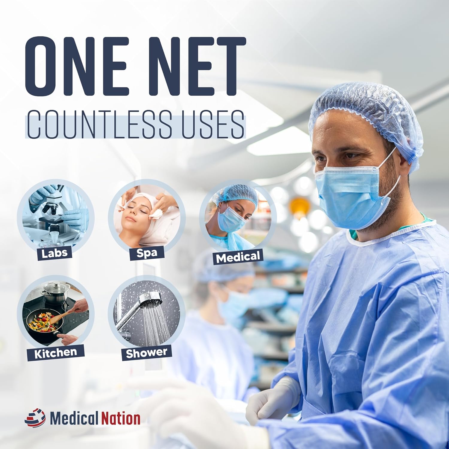 Medical Nation Red para el cabello, redes plisadas desechables  Blanco, 100 unidades  Redes de pelo para servicio de alimentos, uso médico, redes