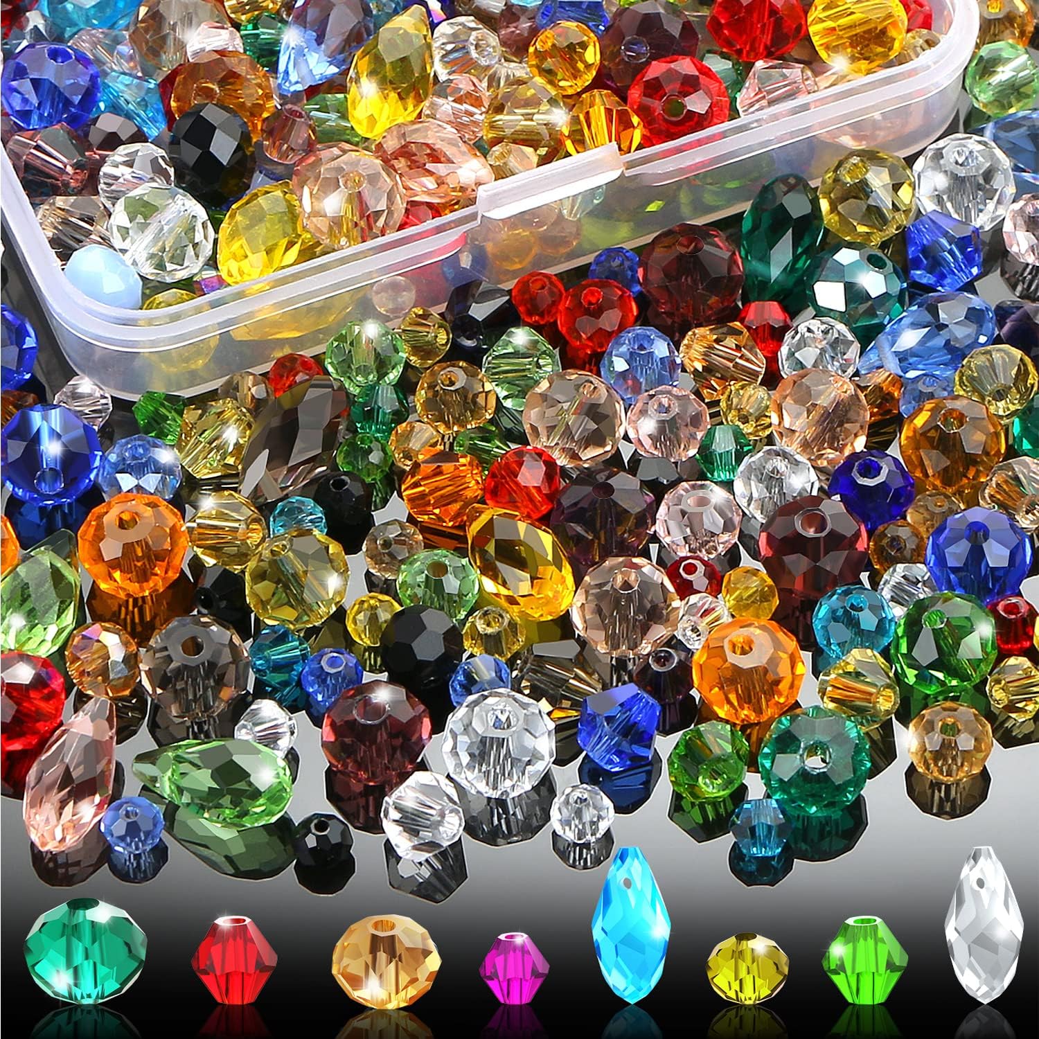 MIKIMIQI 750 cuentas de cristal surtidas para hacer joyas, cuentas de cristal de Rondelle facetadas coloridas con caja, cuentas espaciadoras de