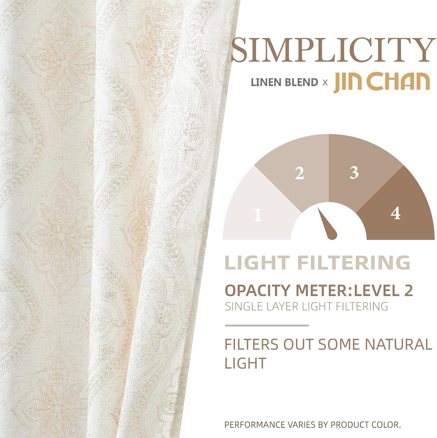 Jinchan – Cortinas de lino con textura para sala, diseño bordado para ventana, privacidad, juego para ventana, para dormitorio, con ojales en la
