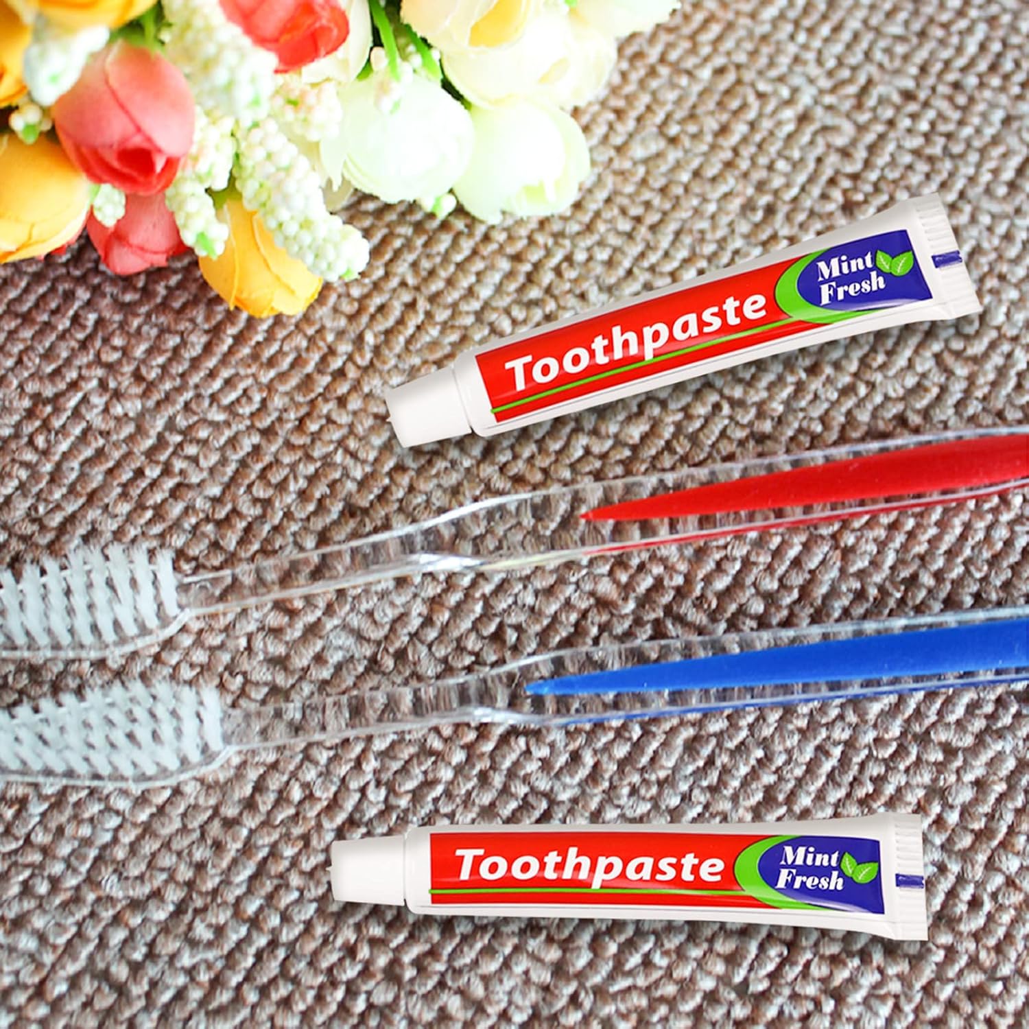 Cepillos de dientes desechables con pasta de dientes envueltos individualmente, 5 colores, cepillo de dientes a granel y pasta de dientes, 0.35 oz