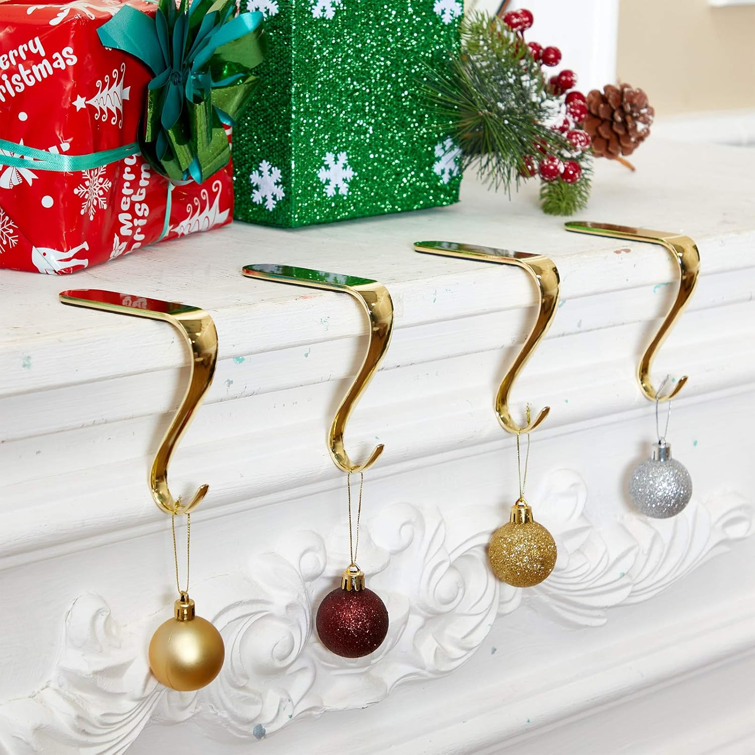 Boao Soportes para calcetines de Navidad de metal para repisas, estantes de chimenea, guirnalda, juego de agarres para decoración de fiestas de