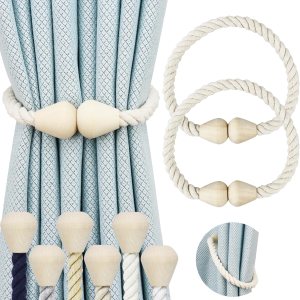 Paquete de 2 alzapaños magnéticos para cortinas, de algodón, bohemios, para decoración de cortinas al aire libre, color beige Paquete de 2 alzapaños magnéticos para cortinas, de algodón, bohemios, para decoración de cortinas al aire libre, color beige
