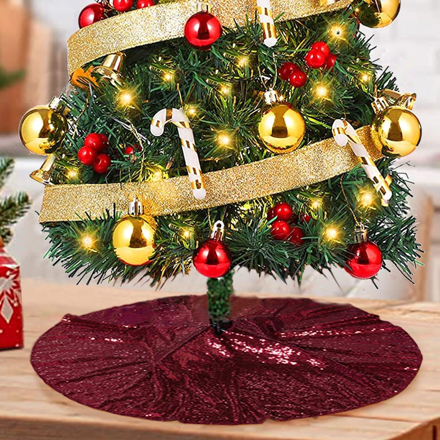 ShinyBeauty – Faldón de árbol de Navidad de 21pulgadas de diámetro, con lentejuelas, para decoración de Navidad