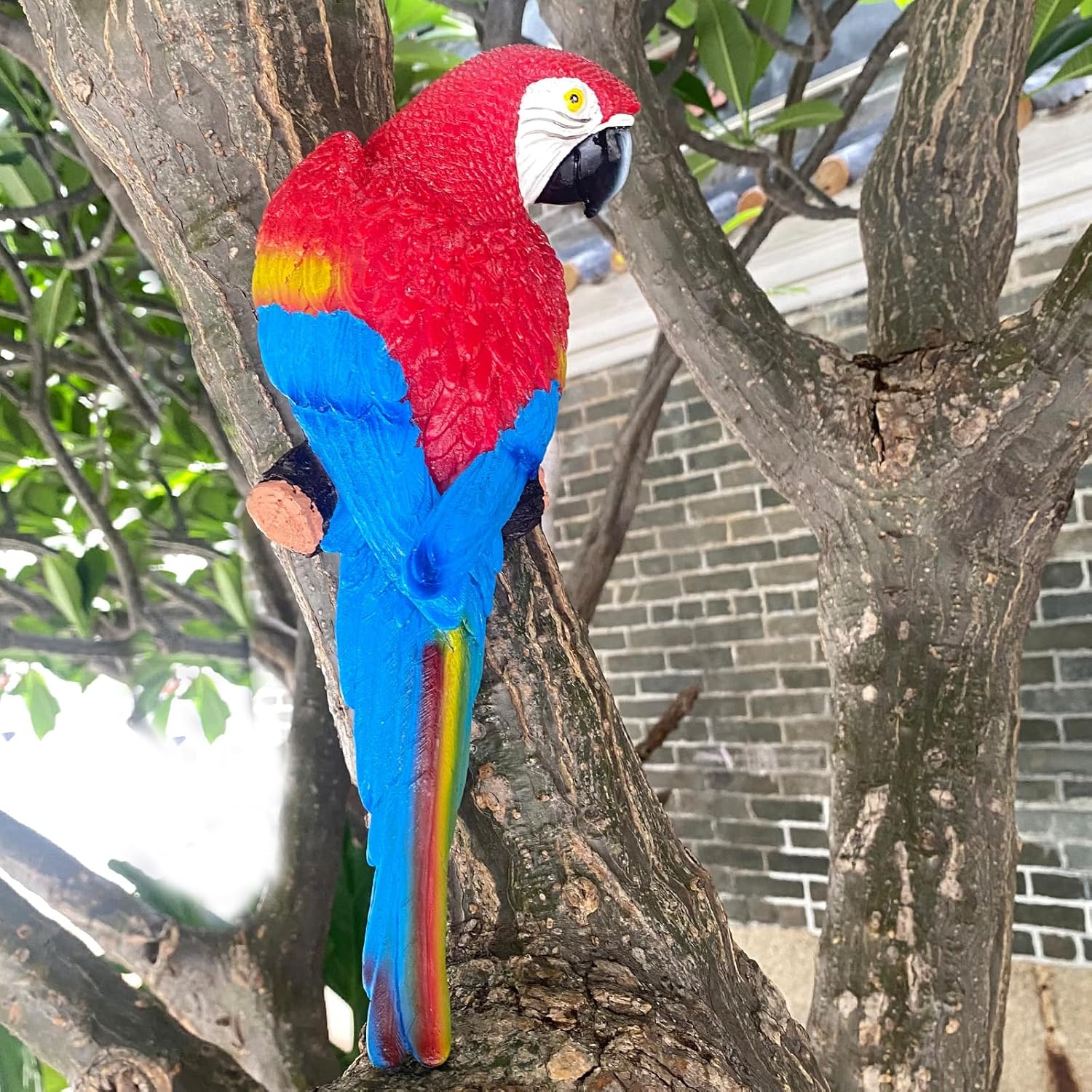 Loros abrazadores de árboles, estatuas de jardín, escultura de guacamayo, hermosa decoración artística colgante de árbol mirador pájaro adorno para