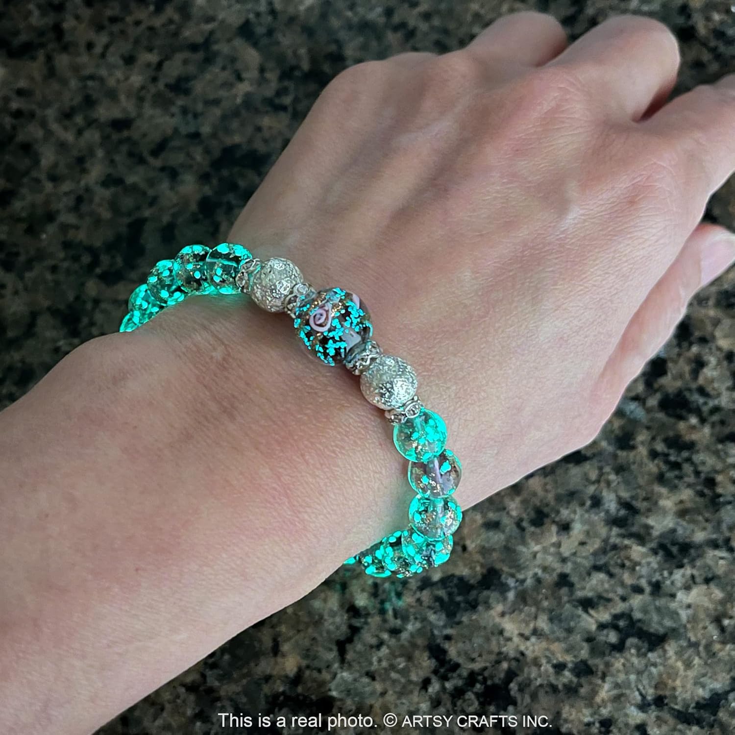 ARTSY Crafts Glow in the Dark Firefly Beads Bracelet for Women, Luminous Glass Beads Healing Crystal Glowing Beaded Bracelets, Mermaid Bracelet,