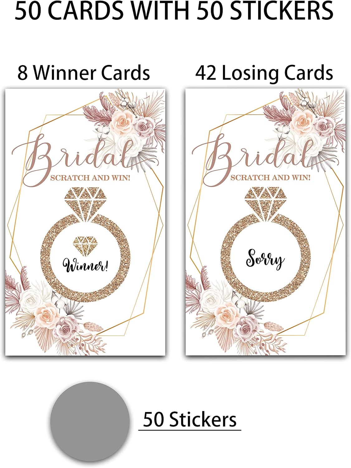 Tarjetas de juego para raspar para despedida de soltera, boletos de lotería nupcial de hierba de las Pampas, ideas de juegos de despedida de soltera