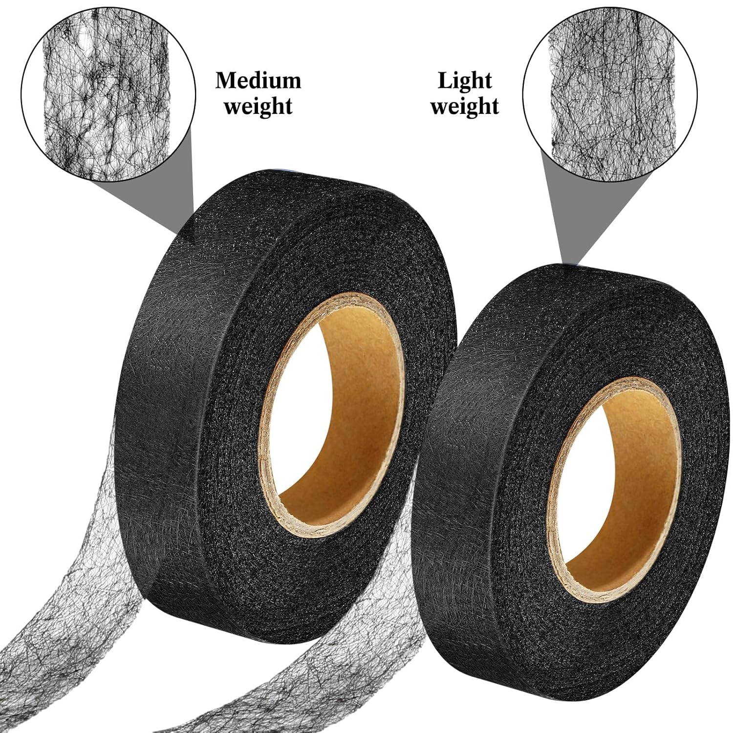 Outus 2 rollos de cinta de fusión de tela adhesiva para el dobladillo, cinta adhesiva para planchar cada 12 pulgada (negro claro, negro pesado, 27