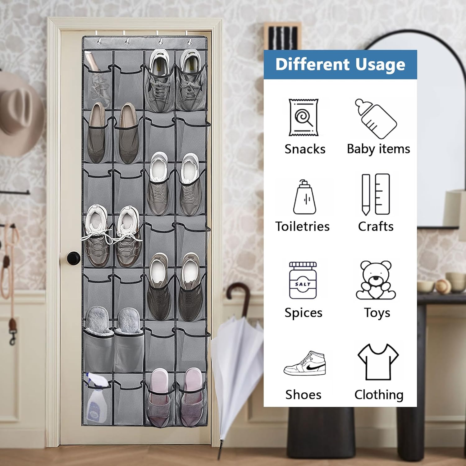 C&AHOME Organizador de zapatos con 28 bolsillos grandes de malla sobre la puerta, organizador de zapatos colgante, zapatero para puerta, organizador