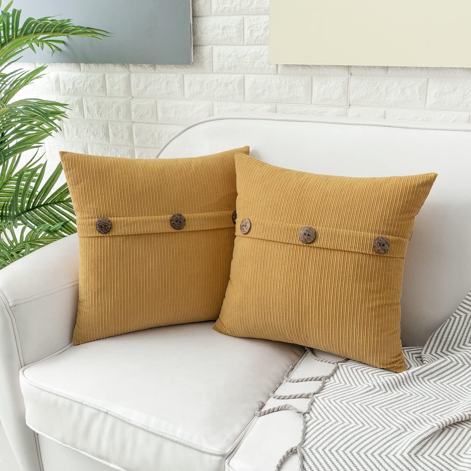 HWY 50 Juego de 2 fundas de cojín de 16 x 16 pulgadas color amarillo mostaza para sofá, cama y sala de estar, fundas de cojín decorativas de