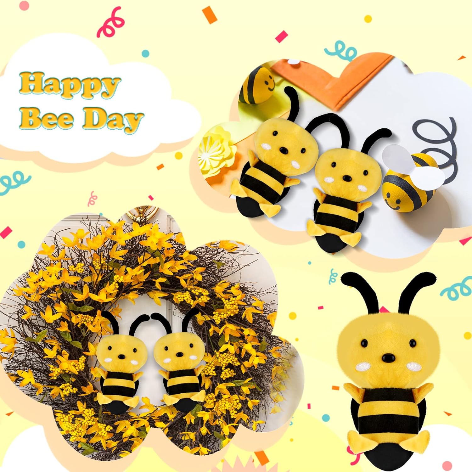4 piezas de peluche de abeja de abeja de peluche suave de abeja de abeja de peluche para cumpleaños, graduación, baby shower, Pascua, recuerdos de