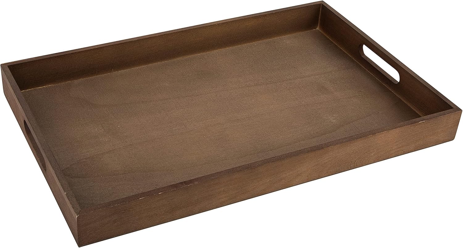 Bandeja para servir de madera oscura con asas, bandeja de desayuno anidada, bandejas de madera para organizar, bandeja de baño, bandejas de