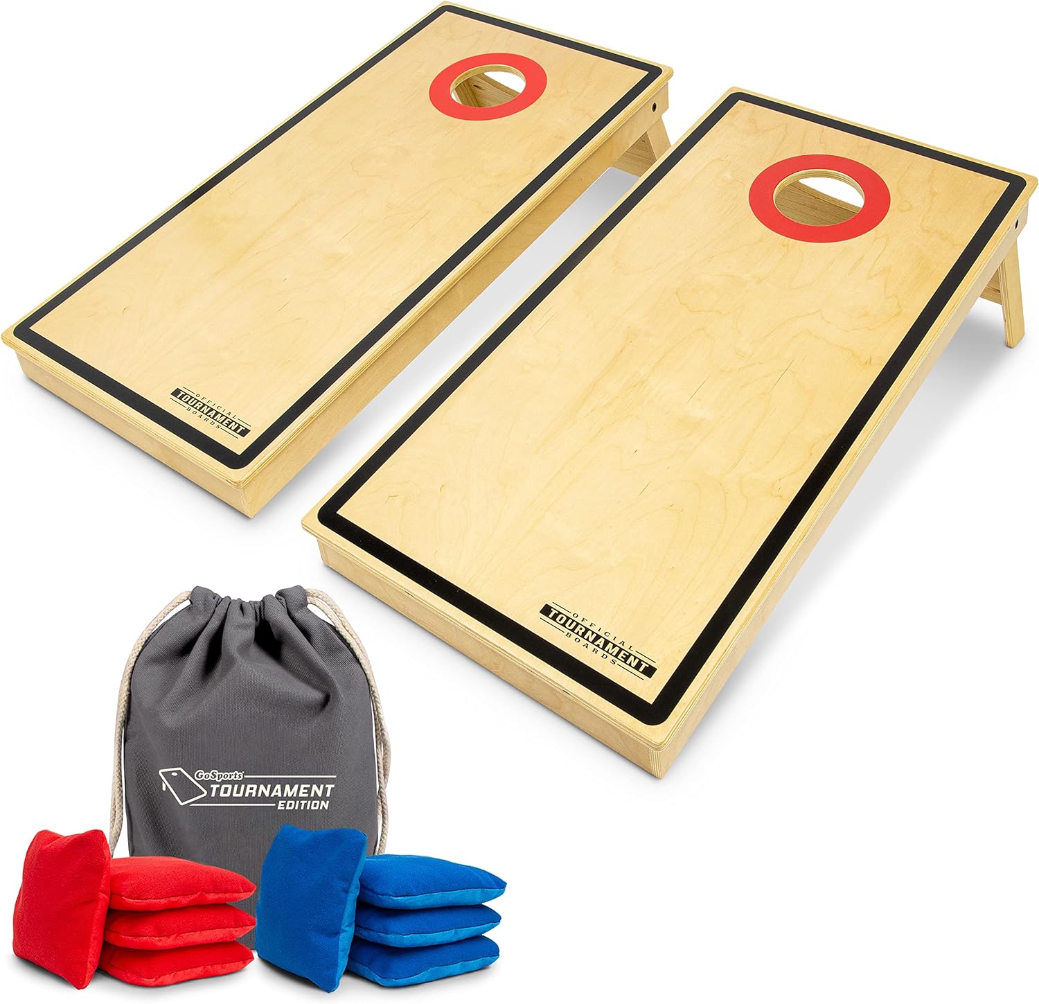 GoSports Tournament Edition – Juego de cornhole reglamentario  Tablas de madera de 4 x 2 pies con 8 bolsas de frijoles de doble cara (deslizantes y