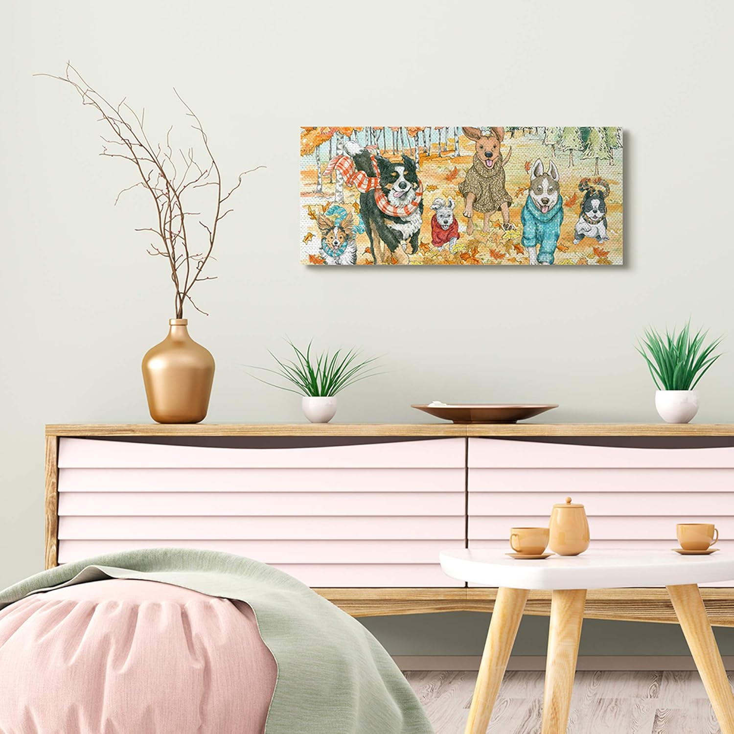 Stupell Industries Sherri Buck Baldwin – Lienzo decorativo para pared, diseño de animales del parque de perros otoñales, hojas de otoño, 13 x 30
