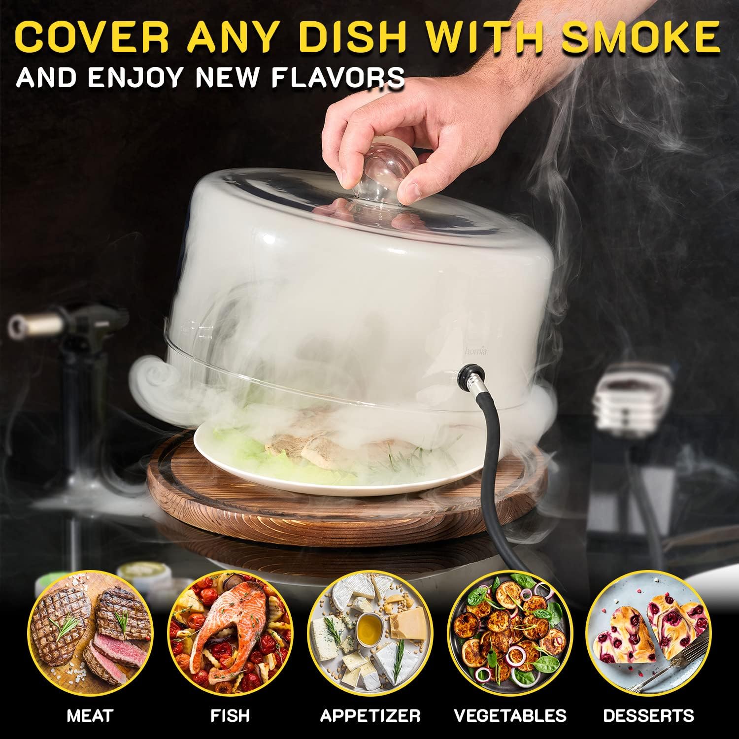 Infusor de humo de madera para pistola de ahumar, kit de iniciación, 12 piezas, máquina ahumadora con accesorios y astillas de madera y accesorio