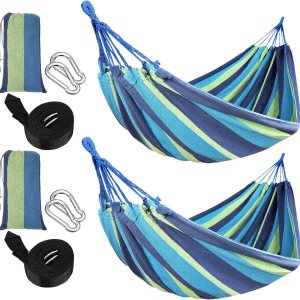 2 juegos de hamacas de lona de algodón, hamaca doble grande de 400 libras, hamacas portátiles para acampar para exteriores con bolsa de transporte, 2 juegos de hamacas de lona de algodón, hamaca doble grande de 400 libras, hamacas portátiles para acampar para exteriores con bolsa de transporte,