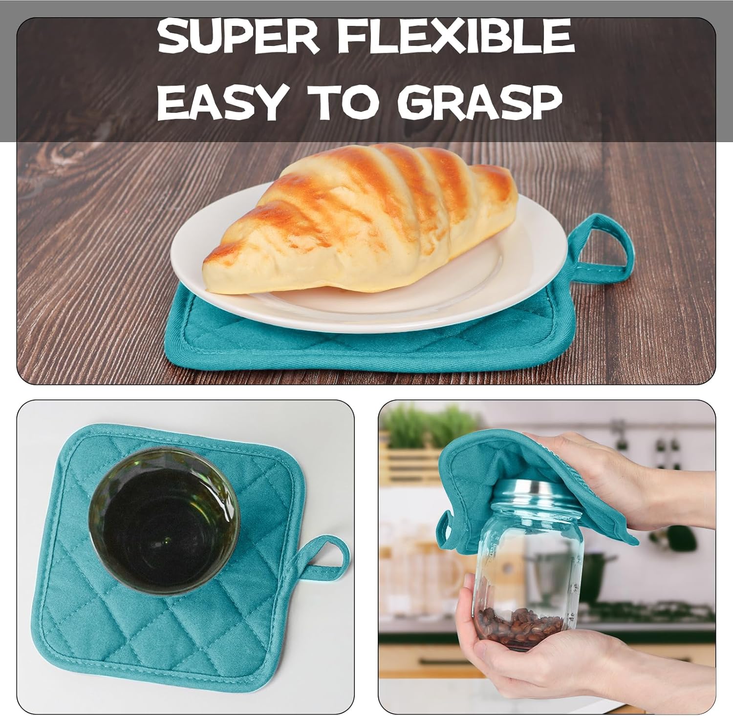 Juego de 4 manoplas de horno y soportes para ollas, mini guantes de cocina de silicona resistentes al calor para 500 grados, mini guantes de horno y